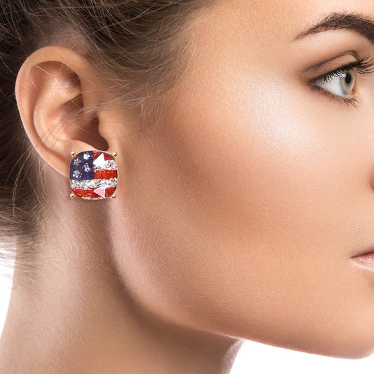 Gold Glitter American Flag Studs|.47 inches - Premium Wholesale Jewelry from Pinktown - Just $6! Shop now at chiquestyles