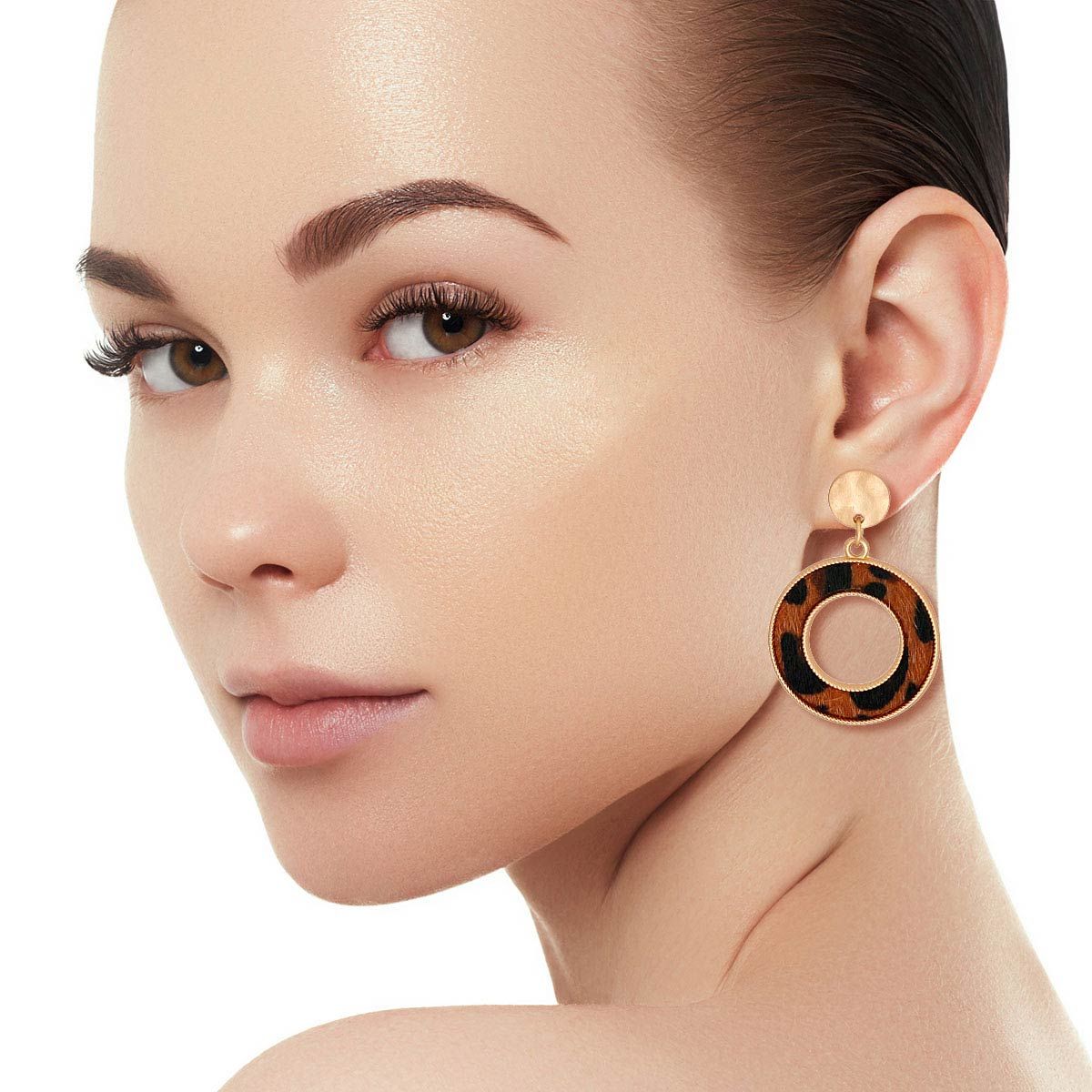 Brown Leopard Fur Ring Earrings|1.75 inches - Premium Wholesale Jewelry from Pinktown - Just $8! Shop now at chiquestyles