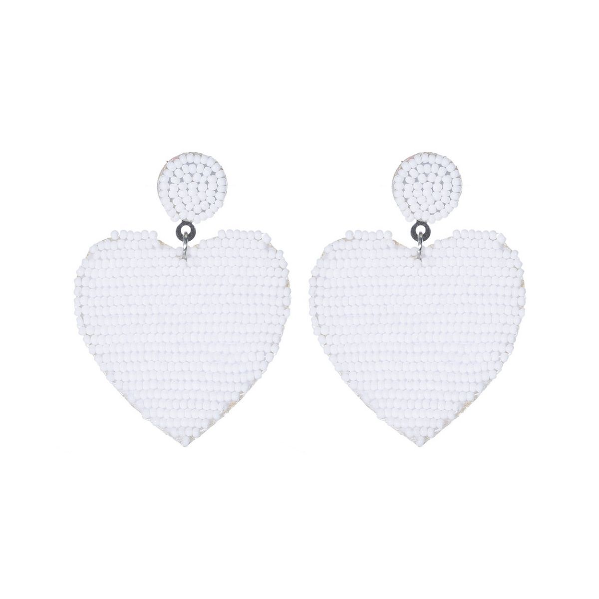 White Sead Bead Heart Earrings|2.5 inches - Premium Wholesale Jewelry from Pinktown - Just $11! Shop now at chiquestyles