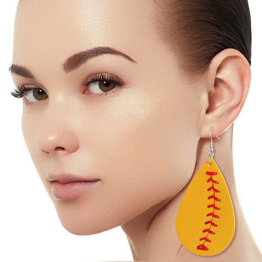 Mustard Yellow Softball Teardrop Earrings|3.5 inches - Premium Wholesale Jewelry from Pinktown - Just $5! Shop now at chiquestyles
