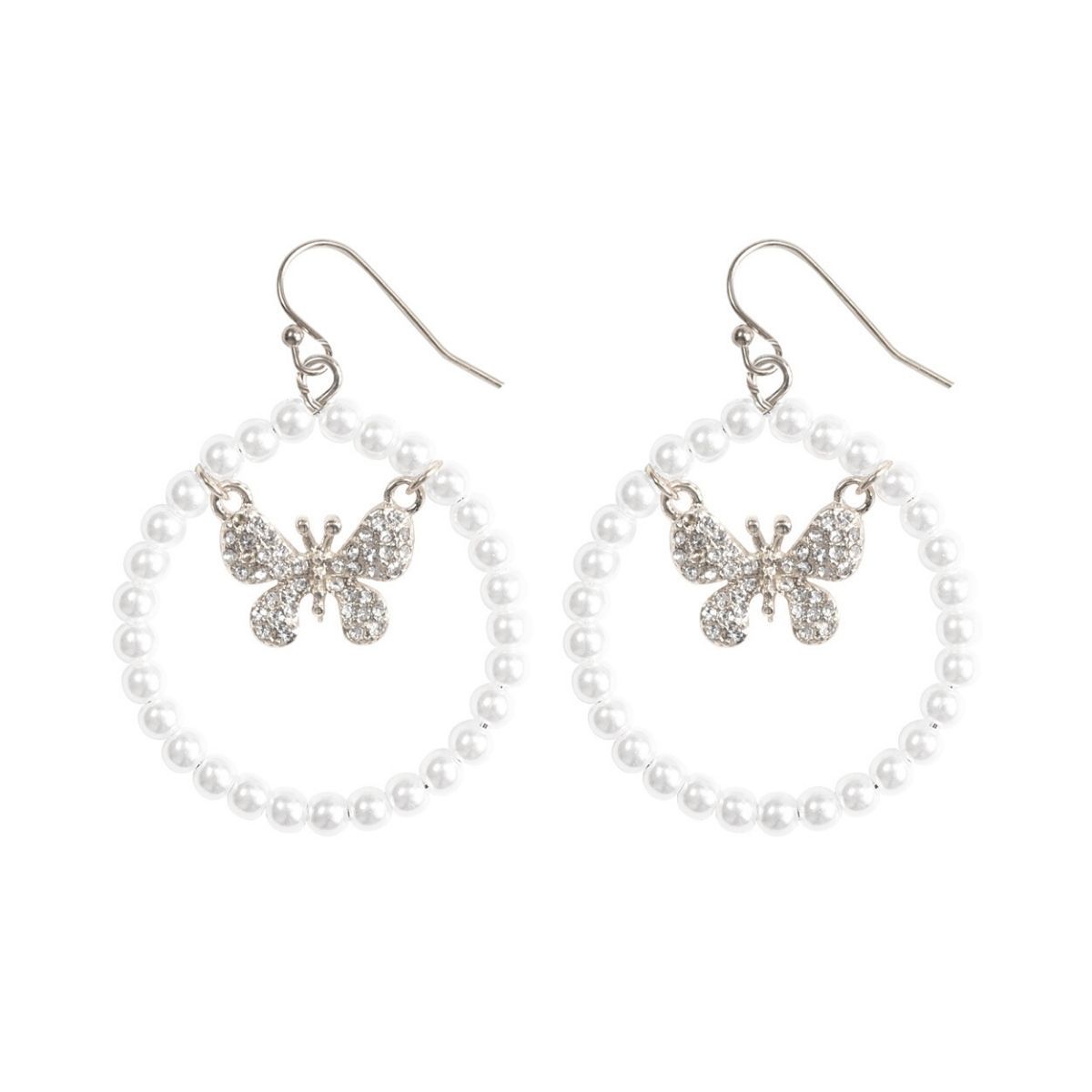 Silver Butterfly in Pearl Drop Hoops|2 inches - Premium Wholesale Jewelry from Pinktown - Just $9! Shop now at chiquestyles