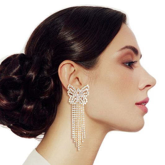 Gold Elegant Butterfly Fringe Earrings|3.25 inches - Premium Wholesale Jewelry from Pinktown - Just $12! Shop now at chiquestyles