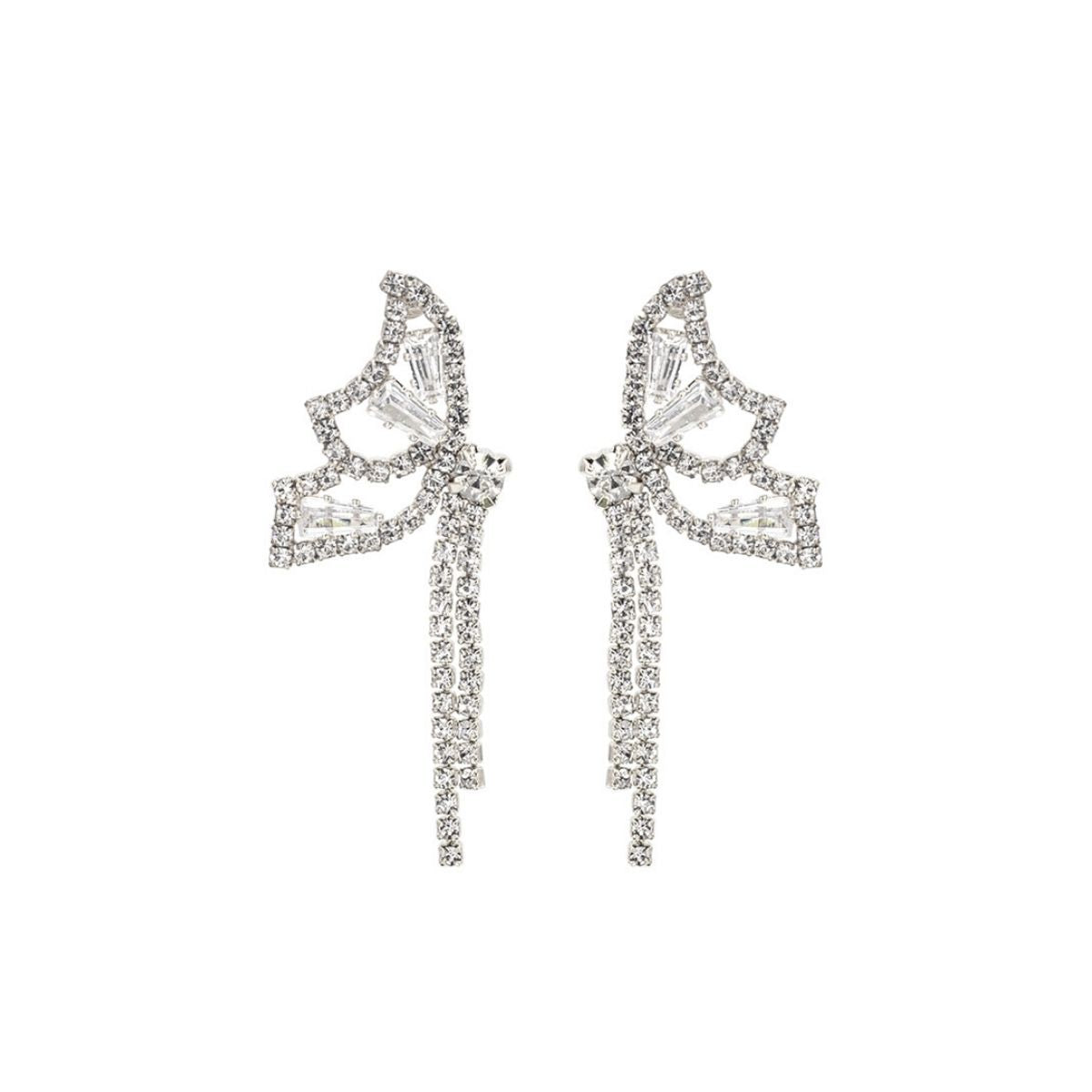 Silver Rhinestone Butterfly Tail Studs|1.77 inches - Premium Wholesale Jewelry from Pinktown - Just $8! Shop now at chiquestyles
