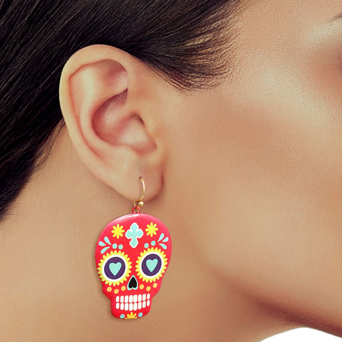 Fuchsia Sugar Skull Earrings|2 inches - Premium Wholesale Jewelry from Pinktown - Just $9! Shop now at chiquestyles