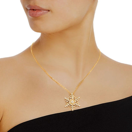 Gold Winter Snowflake Necklace|16.5 + 3 inches - Premium Wholesale Jewelry from Pinktown - Just $11! Shop now at chiquestyles