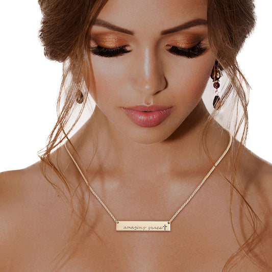 Gold Amazing Grace Plate Necklace|16 + 3 inches - Premium Wholesale Jewelry from Pinktown - Just $6! Shop now at chiquestyles