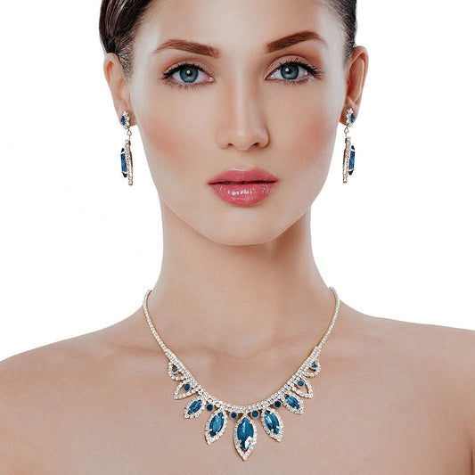 Blue Marquise Crystal Silver Set|16 + 3 inches - Premium Wholesale Jewelry from Pinktown - Just $13! Shop now at chiquestyles