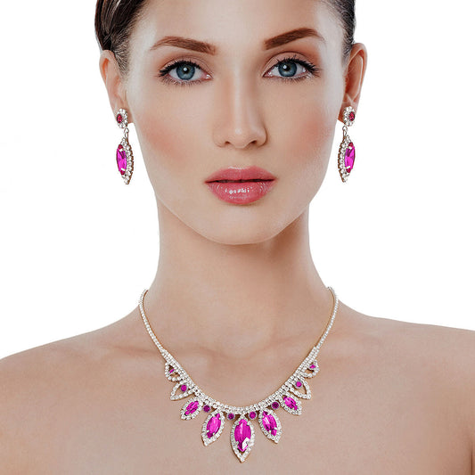 Fuchsia Marquise Crystal Silver Set|16 + 3 inches - Premium Wholesale Jewelry from Pinktown - Just $12! Shop now at chiquestyles