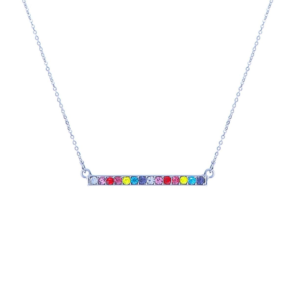 Rainbow Bar Silver Chain Necklace|18 + 3 inches - Premium Wholesale Jewelry from Pinktown - Just $6! Shop now at chiquestyles