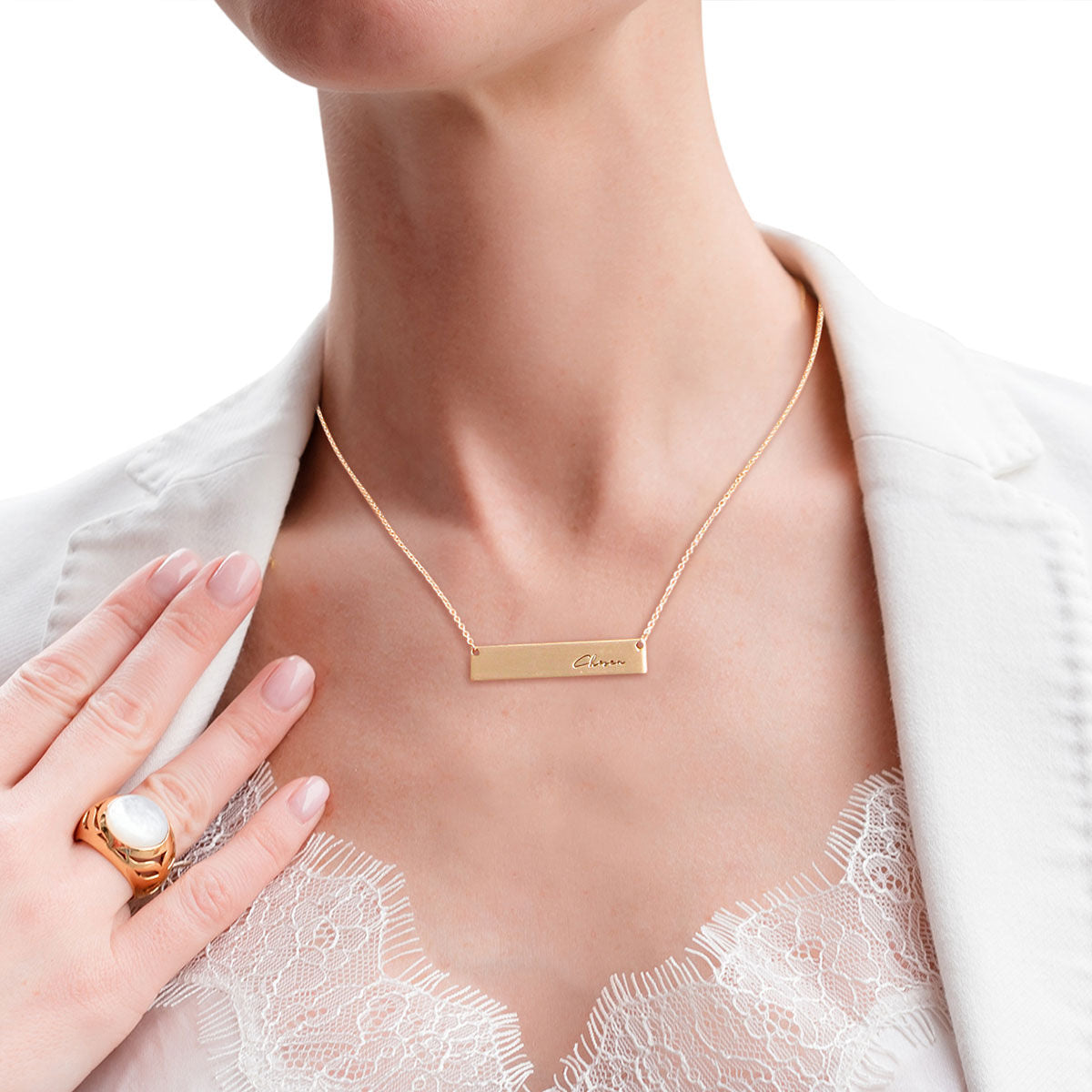 Gold Script Chosen Plate Necklace|16 + 3 inches - Premium Wholesale Jewelry from Pinktown - Just $7! Shop now at chiquestyles