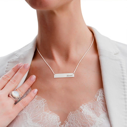 Silver Script Chosen Plate Necklace|16 + 3 inches - Premium Wholesale Jewelry from Pinktown - Just $7! Shop now at chiquestyles