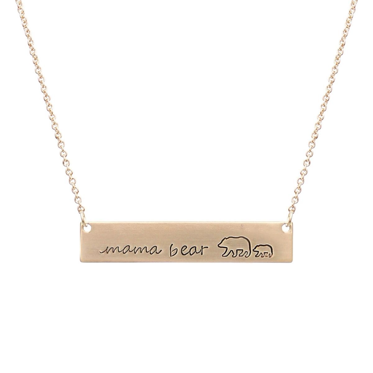 Gold Mama Bear Cub Plate Necklace|16 + 3 inches - Premium Wholesale Jewelry from Pinktown - Just $7! Shop now at chiquestyles