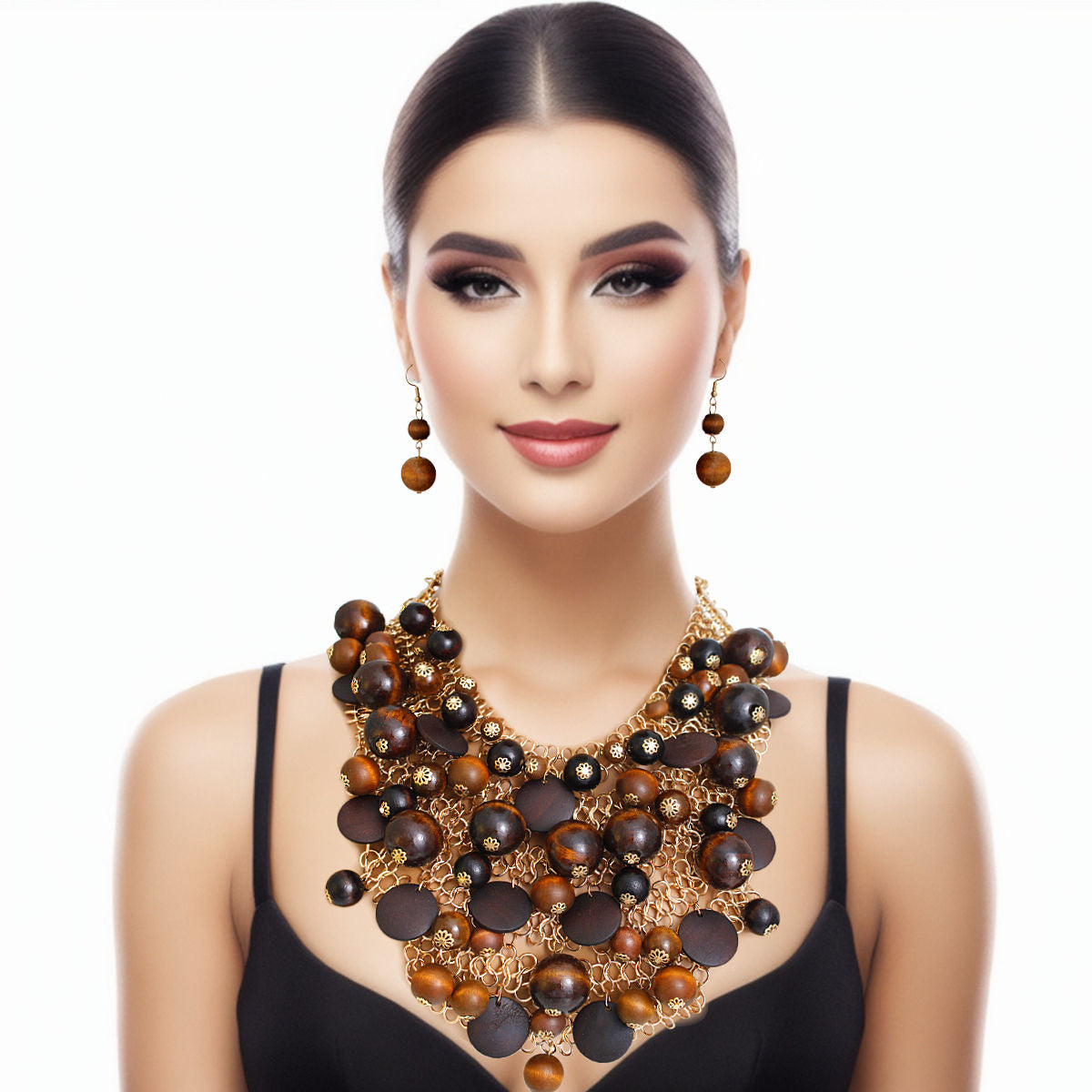 Earth-Toned Wood Chainmail Set|18 + 3 inches - Premium Wholesale Jewelry from Pinktown - Just $64! Shop now at chiquestyles