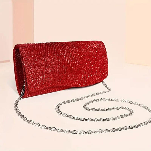 Clutch Red Ruched Evening Bag for Women|4 x 8 x 2.2 inches - Premium Wholesale Fashion Accessories from Pinktown - Just $33! Shop now at chiquestyles