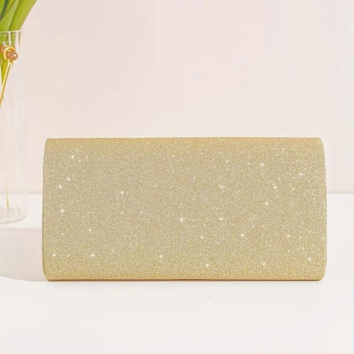 Clutch Gold Sparkle Flap Clutch for Women|4 x 8 x 2 inches - Premium Wholesale Fashion Accessories from Pinktown - Just $31! Shop now at chiquestyles