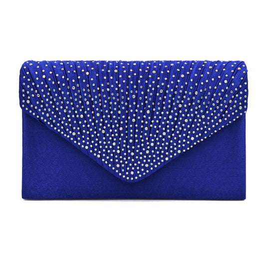 Clutch Blue Ruched Rhinestone Bag for Women|5 x 8.25 x 2 inches - Premium Wholesale Fashion Accessories from Pinktown - Just $33! Shop now at chiquestyles