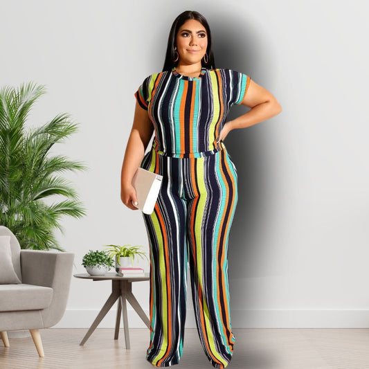 Blue Stripe 4XL Top Pants Set|4XL - Premium Wholesale Boutique Clothing from Pinktown - Just $46! Shop now at chiquestyles