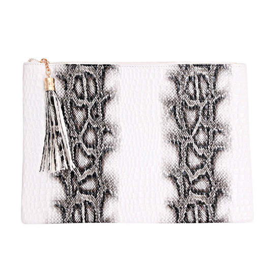 White Snake Flat Clutch|13.75 x 9.5 x 1 inches - Premium Wholesale Fashion Accessories from Pinktown - Just $38! Shop now at chiquestyles