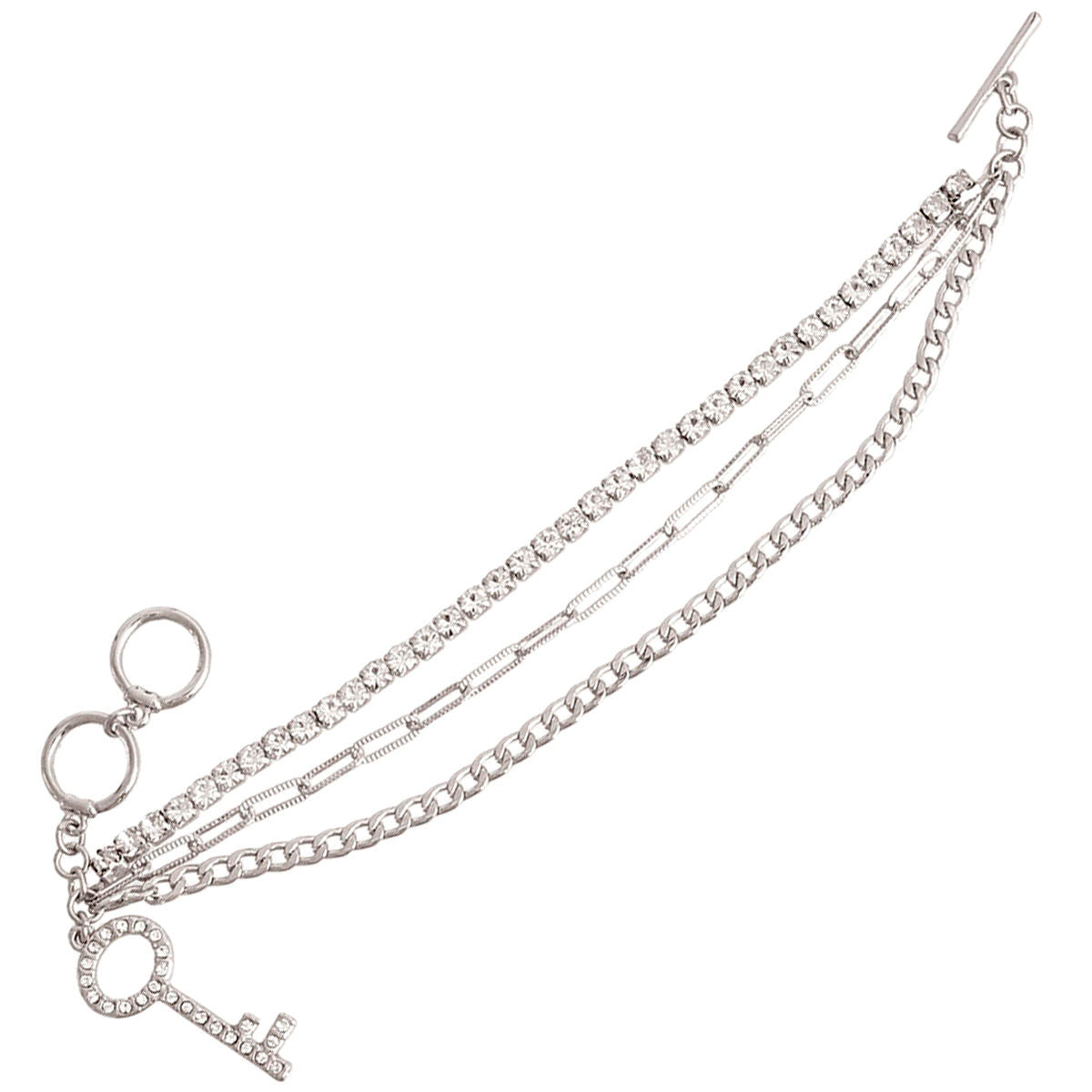 Silver Layered Chain Key Bracelet|8 inches - Premium Wholesale Jewelry from Pinktown - Just $10! Shop now at chiquestyles