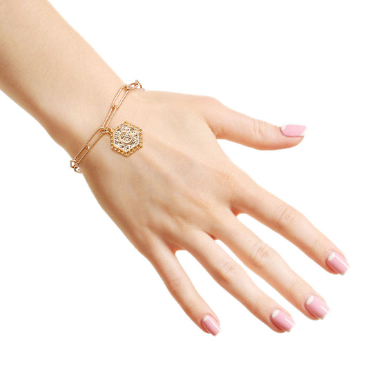 C Hexagon Initial Charm Bracelet|8 inches - Premium Wholesale Jewelry from Pinktown - Just $8! Shop now at chiquestyles