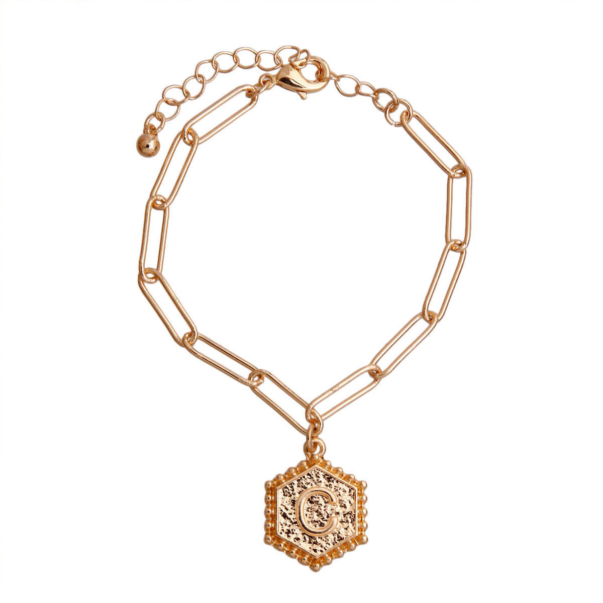 C Hexagon Initial Charm Bracelet|8 inches - Premium Wholesale Jewelry from Pinktown - Just $8! Shop now at chiquestyles