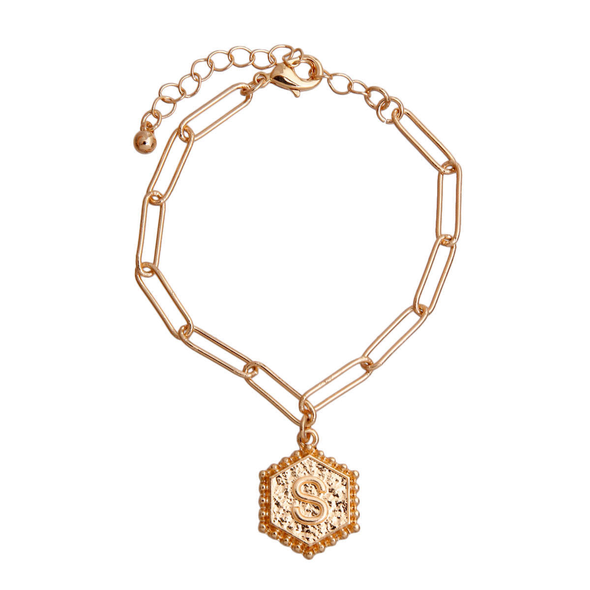 S Hexagon Initial Charm Bracelet - Premium Wholesale Jewelry from Pinktown - Just $8! Shop now at chiquestyles