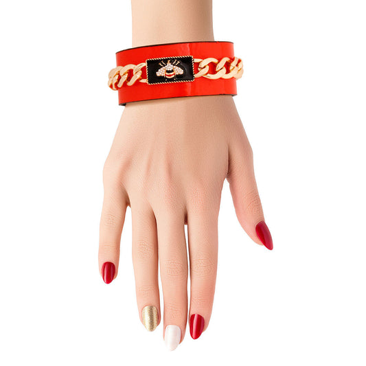 Red Designer Bee Chain Cuff|8.5 inches - Premium Wholesale Jewelry from Pinktown - Just $12! Shop now at chiquestyles