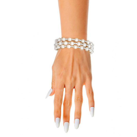 3 Row Silver Pearl Memory Bracelet|Stretch to Fit - Premium Wholesale Jewelry from Pinktown - Just $10! Shop now at chiquestyles