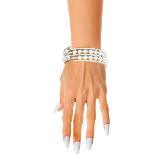 5 Row Silver Pearl Memory Bracelet|Stretch to Fit - Premium Wholesale Jewelry from Pinktown - Just $13! Shop now at chiquestyles