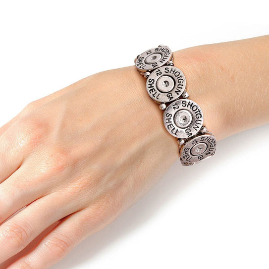 Burnished Silver Shotgun Shell Bracelet|Stretch to Fit - Premium Wholesale Jewelry from Pinktown - Just $14! Shop now at chiquestyles