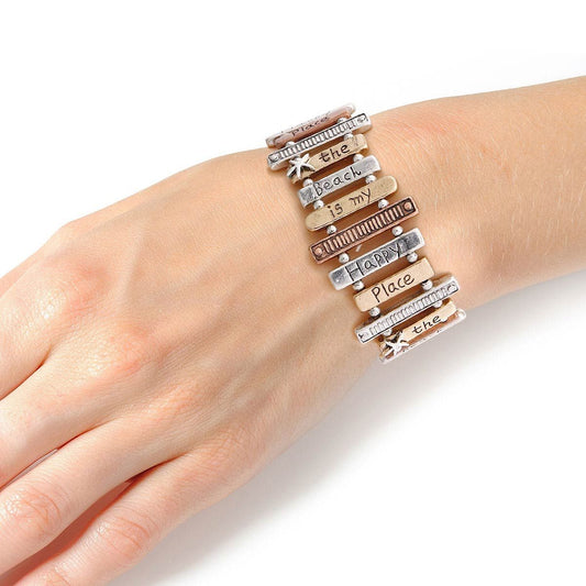 Mixed Metal Beach Happy Place Bracelet|Stretch to Fit - Premium Wholesale Jewelry from Pinktown - Just $16! Shop now at chiquestyles
