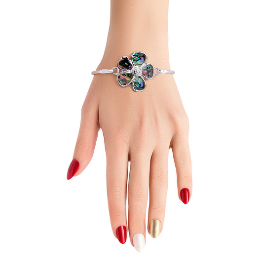 Abalone Flower Silver Bangle|8 inches - Premium Wholesale Jewelry from Pinktown - Just $11! Shop now at chiquestyles