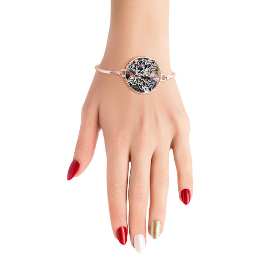 Abalone Butterfly Silver Bangle|8 inches - Premium Wholesale Jewelry from Pinktown - Just $11! Shop now at chiquestyles