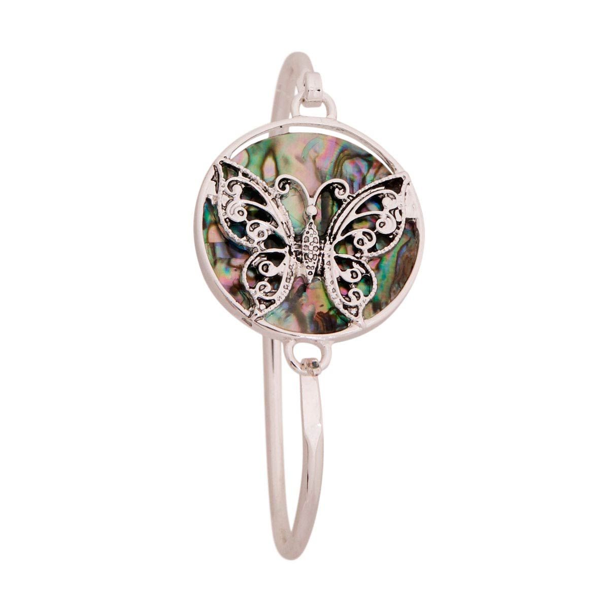 Abalone Butterfly Silver Bangle|8 inches - Premium Wholesale Jewelry from Pinktown - Just $11! Shop now at chiquestyles