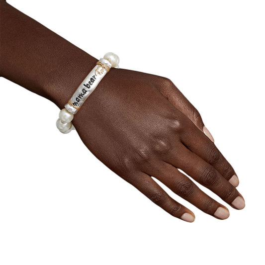 Pearl Silver Mama Bear Bracelet|Stretch to Fit - Premium Wholesale Jewelry from Pinktown - Just $9! Shop now at chiquestyles