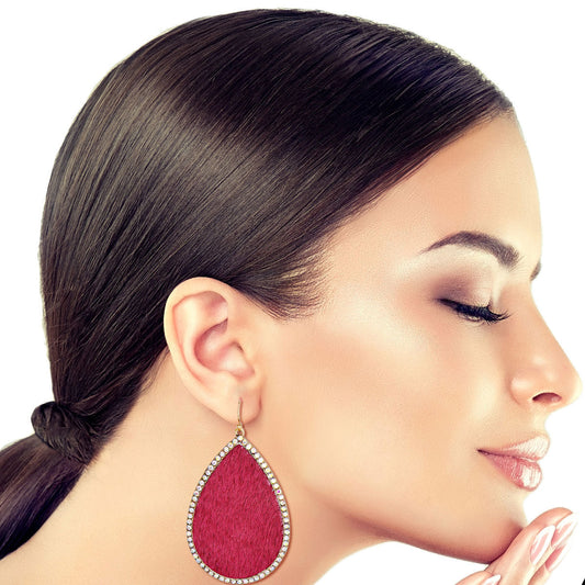 Pink Genuine Leather Teardrop Earrings|2.25 inches - Premium Wholesale Jewelry from Pinktown - Just $13! Shop now at chiquestyles