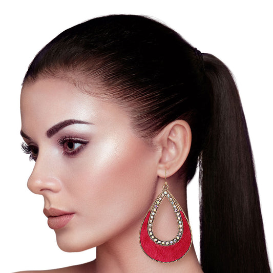 Genuine Leather Pink Teardrop Earrings|2 inches - Premium Wholesale Jewelry from Pinktown - Just $12! Shop now at chiquestyles