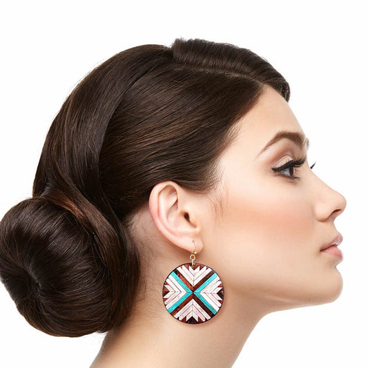 Brown Mosaic Leather Round Earrings|1.75 inches - Premium Wholesale Jewelry from Pinktown - Just $11! Shop now at chiquestyles