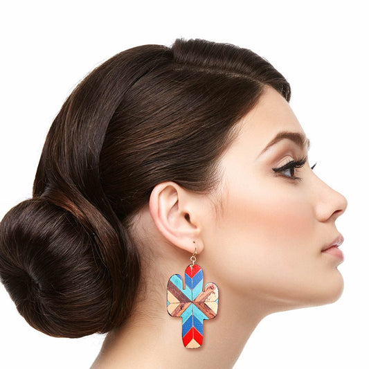 Multi Mosaic Leather Cactus Earrings|2.5 inches - Premium Wholesale Jewelry from Pinktown - Just $11! Shop now at chiquestyles