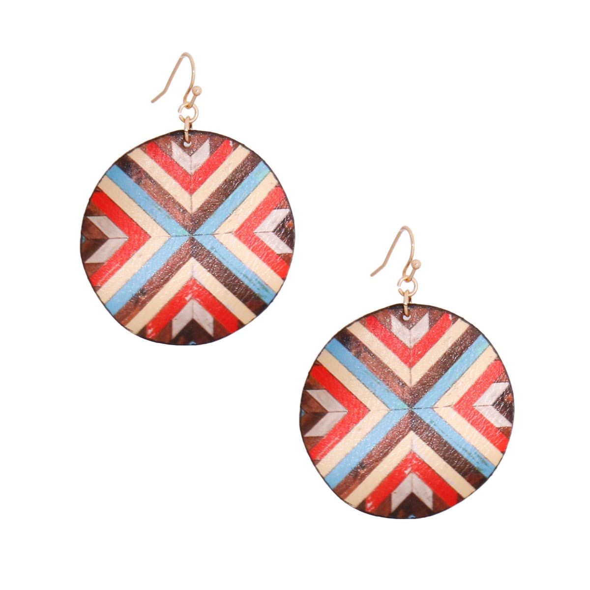 Multi Mosaic Leather Round Earrings|1.75 inches - Premium Wholesale Jewelry from Pinktown - Just $11! Shop now at chiquestyles