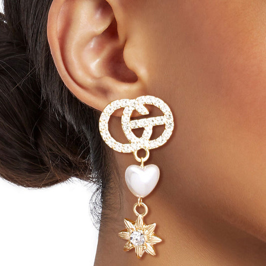 Gold Rhinestone Designer Heart Star Earrings|2.15 inches - Premium Wholesale Jewelry from Pinktown - Just $9! Shop now at chiquestyles