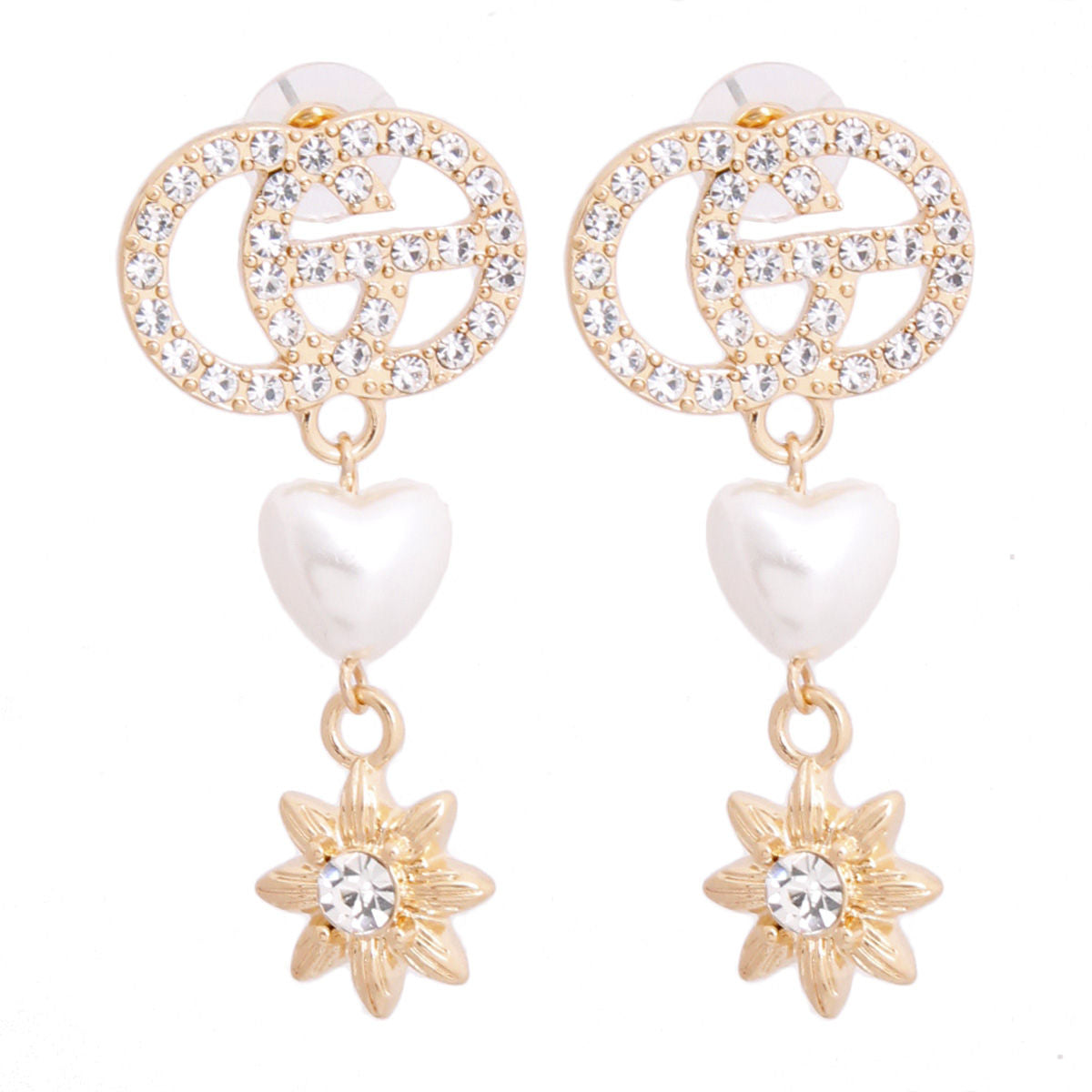 Gold Rhinestone Designer Heart Star Earrings|2.15 inches - Premium Wholesale Jewelry from Pinktown - Just $9! Shop now at chiquestyles