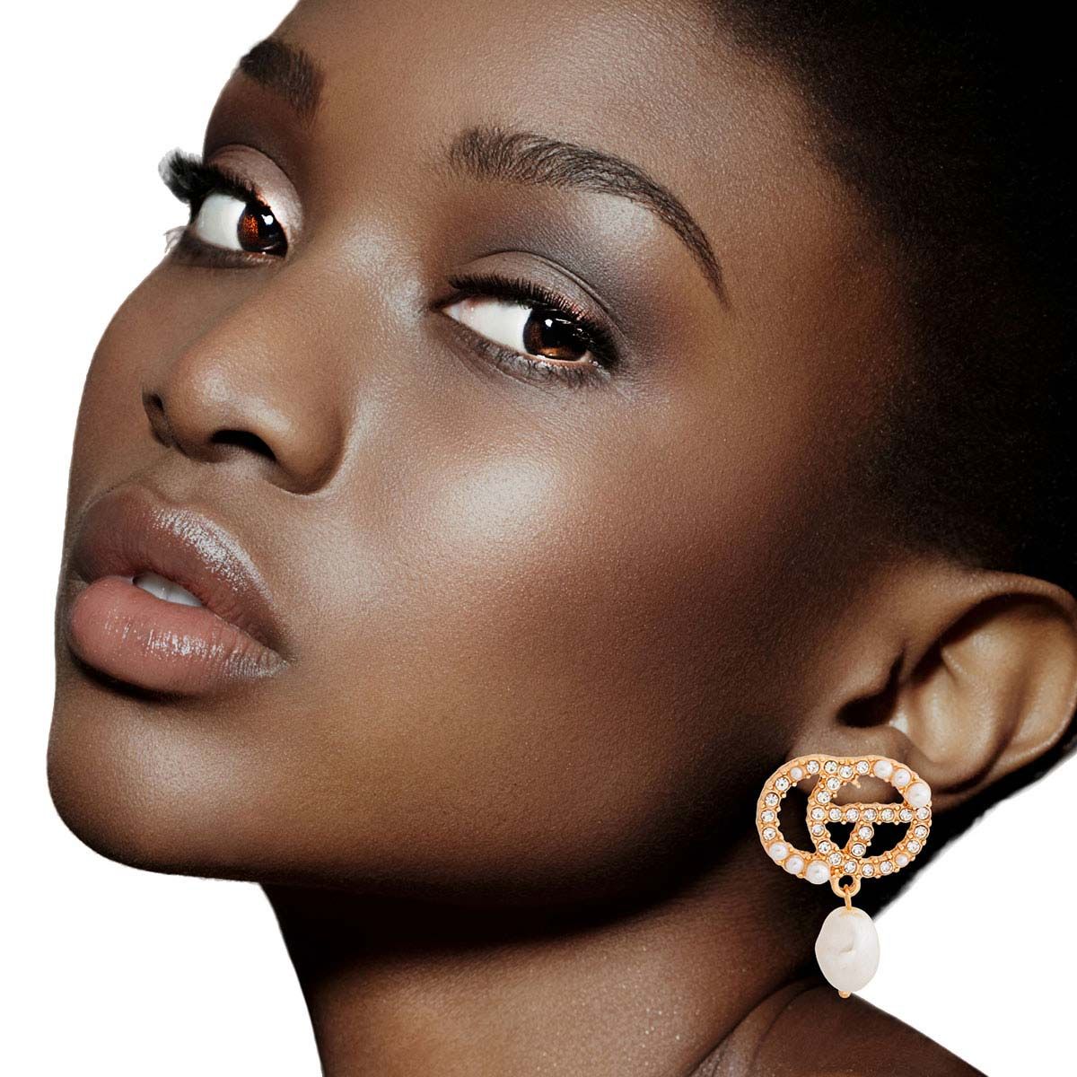 Gold Pearl Designer Letter Studs|1.5 inches - Premium Wholesale Jewelry from Pinktown - Just $9! Shop now at chiquestyles