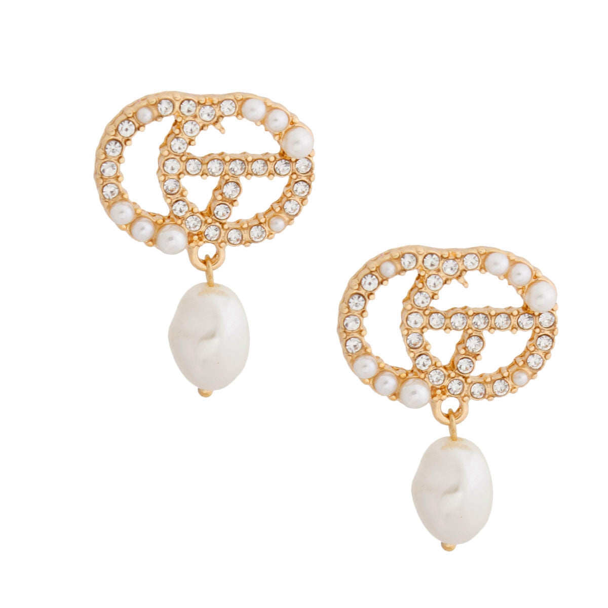 Gold Pearl Designer Letter Studs|1.5 inches - Premium Wholesale Jewelry from Pinktown - Just $9! Shop now at chiquestyles