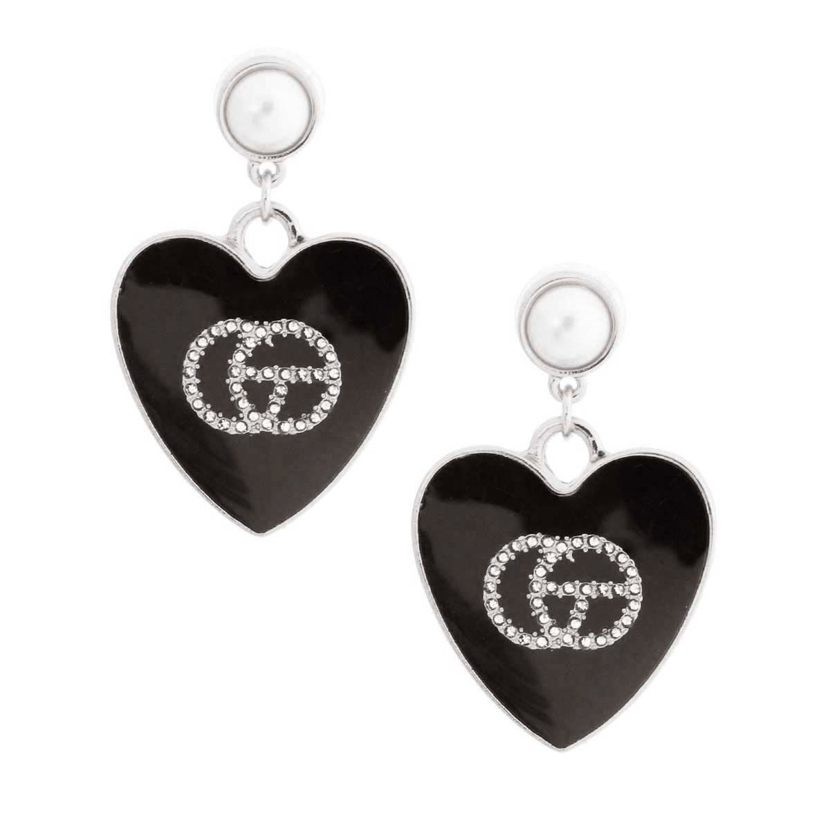 Black and Silver Metal Heart Designer Earrings|1.75 inches - Premium Wholesale Jewelry from Pinktown - Just $11! Shop now at chiquestyles