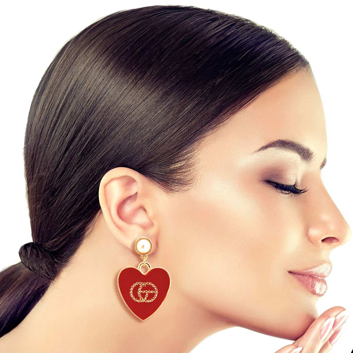 Red Metal Heart Designer Earrings|1.75 inches - Premium Wholesale Jewelry from Pinktown - Just $11! Shop now at chiquestyles