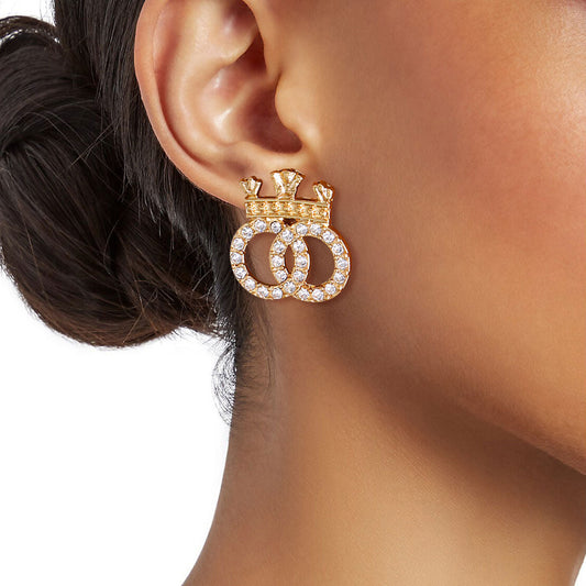 Gold Rhinestone Crown Designer Studs|1 inch - Premium Wholesale Jewelry from Pinktown - Just $9! Shop now at chiquestyles