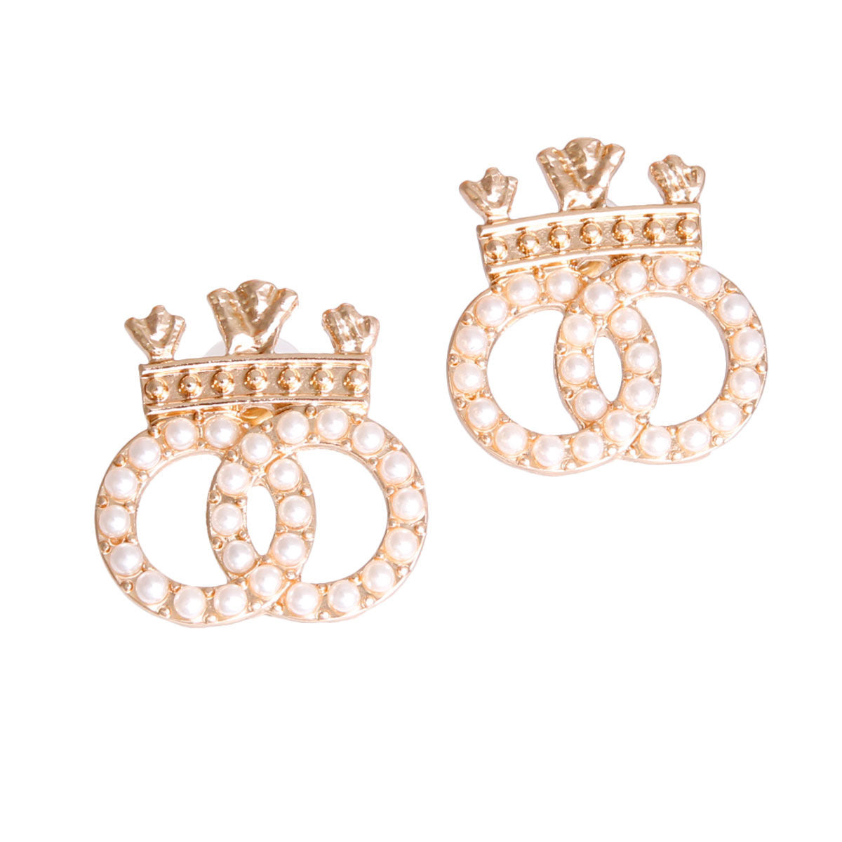 Gold Pearl Crown Designer Studs - Premium Wholesale Jewelry from Pinktown - Just $9! Shop now at chiquestyles