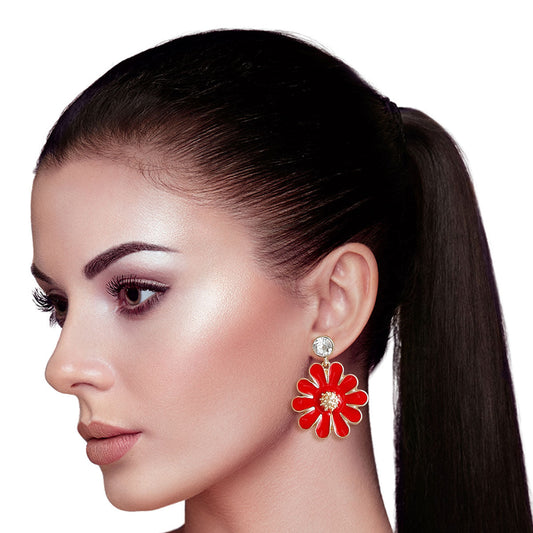 Red Metal Daisy Earrings|1.5 inches - Premium Wholesale Jewelry from Pinktown - Just $10! Shop now at chiquestyles