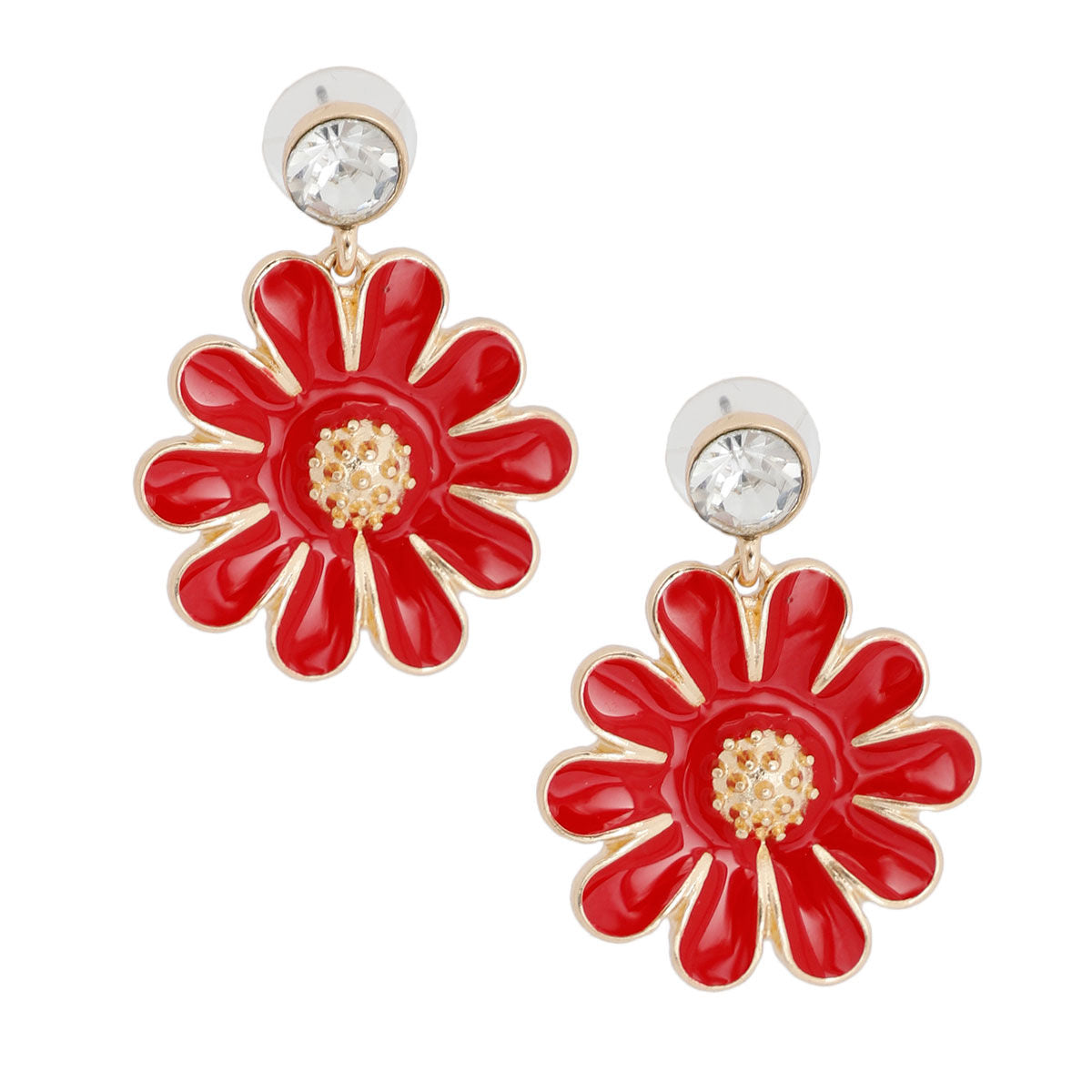 Red Metal Daisy Earrings - Premium Wholesale Jewelry from Pinktown - Just $10! Shop now at chiquestyles